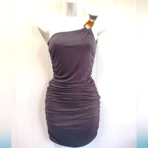 Love Julian Black Ruched Side One Shoulder Mini Dress Size S